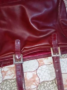 Chic Maroon Faux Leather Tote Bag