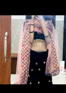Black Velvet Lehenga Choli with instriced