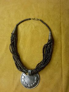 Boho Multilayered Beaded Brass Pendant Necklace