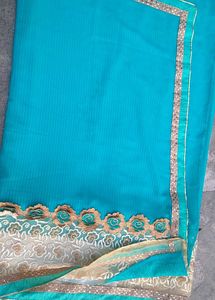 Beautiful Teal Saree with Embellishments combe pac
