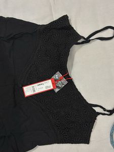 Black Spaghetti Strap Dress with Lace Top