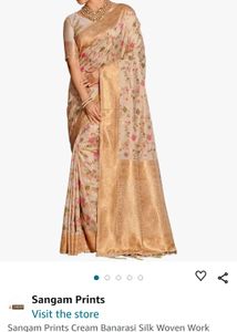 Cream Banarsi Silk Saree Party Wear