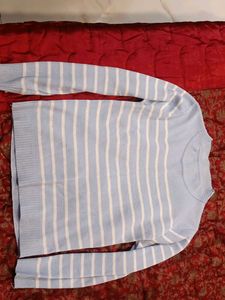 Striped Knit Sweater - Light Blue