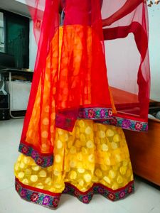 Vibrant Yellow &amp; Red Lehenga Choli Set