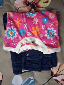 Cute Pink Floral Crop Top &amp; Jeans Set