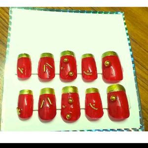 Red & Gold Press-On Nails