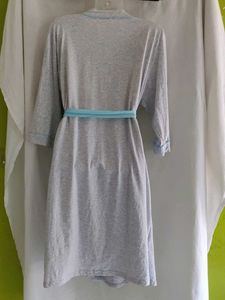 Cozy Grey Robe with Blue Trim