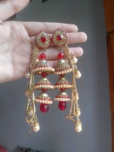 Traditional Indian Red &amp; Gold Jhumka Earrings