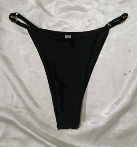 Black Bikini Bottom with Gold Accents