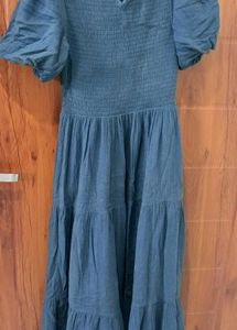 Blue Tiered Smocked Midi Dress