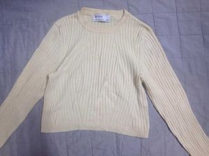 Cream Ribbed Knit Sweater