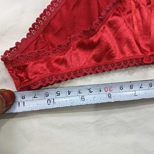Red Satin 🪔Bikini Style Briefs with Lace Trim