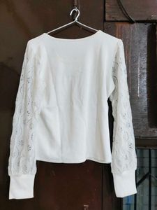 White Lace Sleeve Top