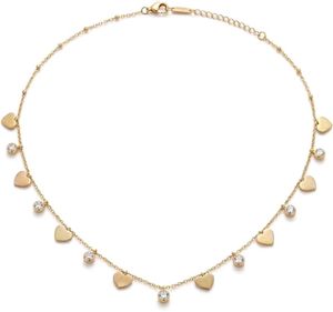 Gold Heart & Crystal Charm Necklace