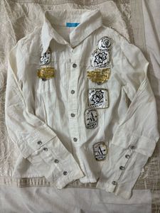 y2k white embellished patchwork shirt