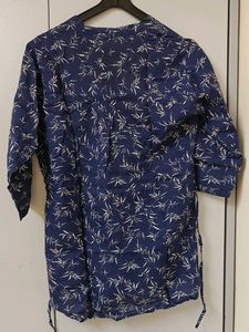Blue Kurta with Leaf Print