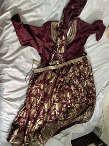 Maroon &amp; Gold Embroidered Lehenga Choli