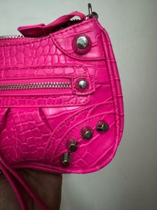 Hot Pink Croc Embossed Shoulder Bag