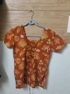 Orange Floral Print short Kurti