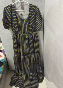 Navy &amp; Yellow Striped Maxi Dress