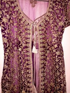 Elegant Purple Embroidered Dress Ethnic Net Jacket