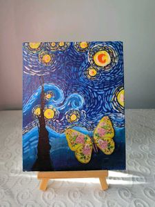 Starry Night Painting With Canvas Stand