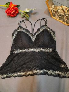 Black Lace Bralette with Rhinestone Embellishments