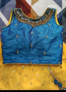 Yellow &amp; Blue Embellished Lehenga Choli