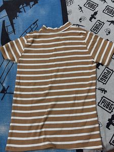 Brown & White Striped Ribbed Top