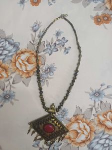Ethnic Necklace Set with Green Beads