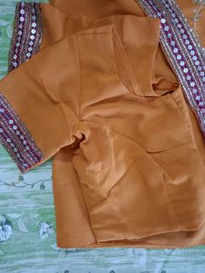 🆕NEW Orange Silver Sequin Saree with Blouse