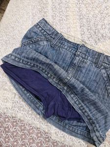 Denim Skirt with Built-in Shorts