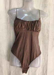 Brown Ruched Bodysuit Swimsuit