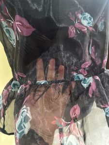 Sheer Floral Puff Sleeve Blouse
