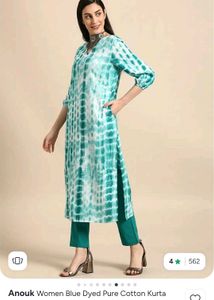 Anouk Women Blue Dyed Pure Cotton Kurta set