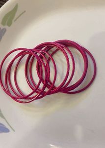 Vibrant Pink Beaded Bangles Set