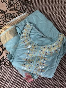 Embroidered Sky Blue Kurta