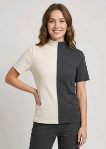 Split Color Mock Neck T-Shirt