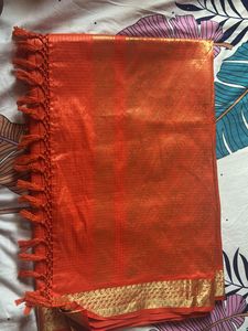 Orange Silk Saree with Gold Border