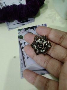 Velvet Scrunchie Hair Tie nd antique ring