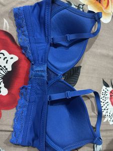 Comfortable Blue Lace Trim Bra