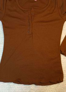Ribbed Long Sleeve Henley Top