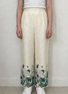 Cream Tropical Print Wide Leg Pants