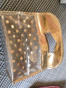 unused foldable large Gold Polka Dot pouch