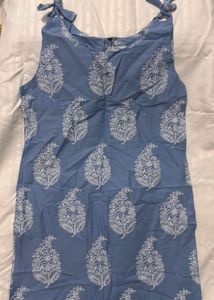 blue block print tie-strap kurti top
