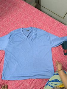 Light Blue V-Neck Long Sleeve Top