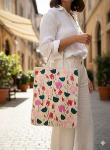 lotus print hand painted tote bag