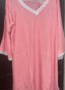 Pink Kurta with Lace Trim.CAN BE ALTERED UPTO L