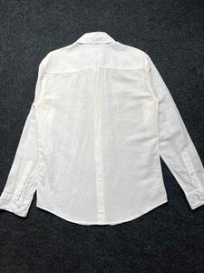 GUESS White Linen Blend Button-Up Shirt | Long Sle