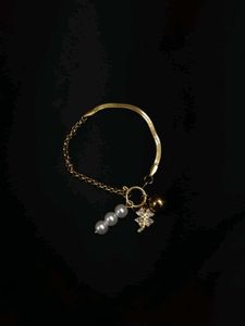 Gold Charm Bracelet with Pearls